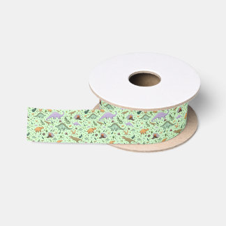 Dinosaurs in Green Satin Ribbon