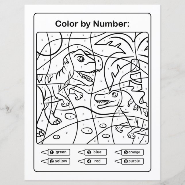 Dinosaurs in Jungle Coloring Page by number (Front)