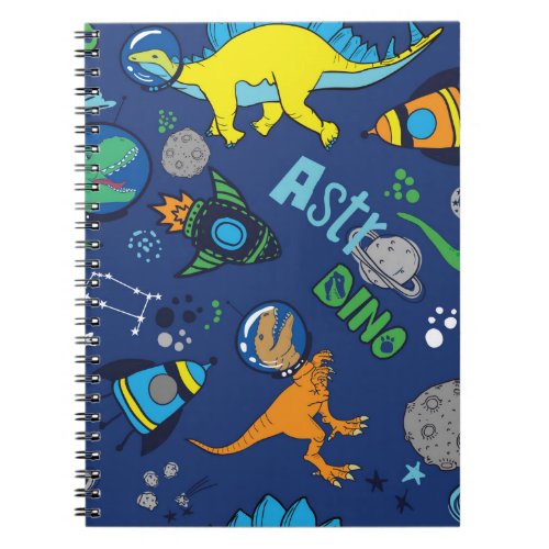 Dinosaurs in space hand drawn color vintage seamle notebook
