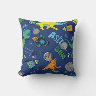 Dinosaurs in space hand drawn color vintage seamle throw pillow