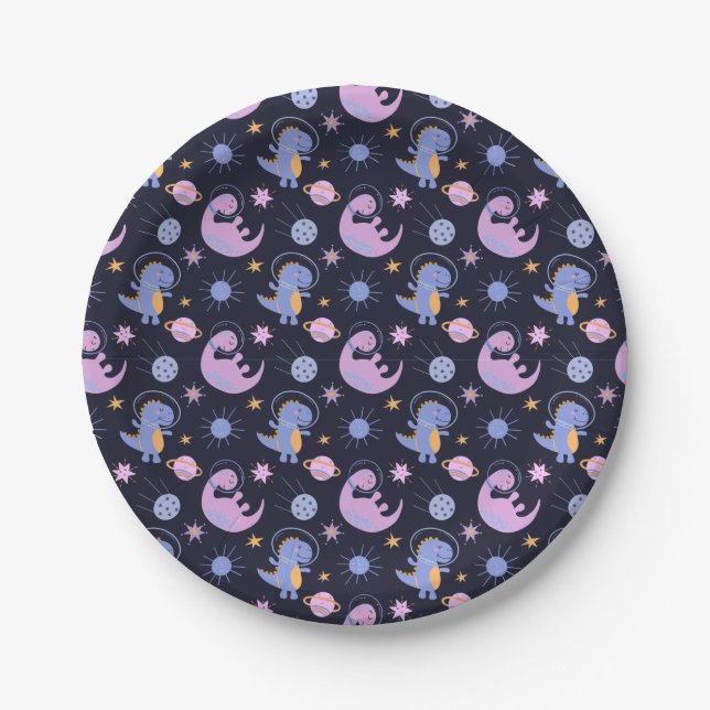Dinosaurs In Space Pattern Paper Plates (Front)