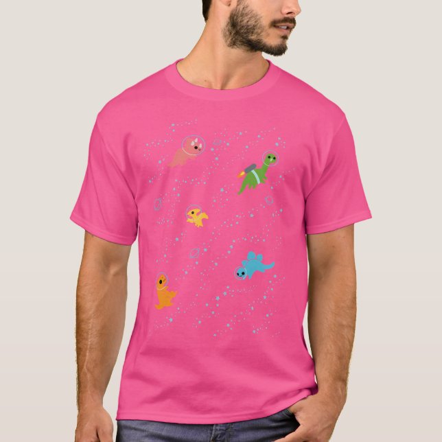 Dinosaurs In Space Pattern T-Shirt (Front)