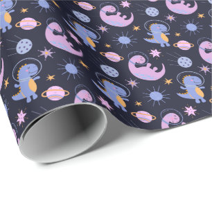 Dinosaurs In Space Pattern Wrapping Paper