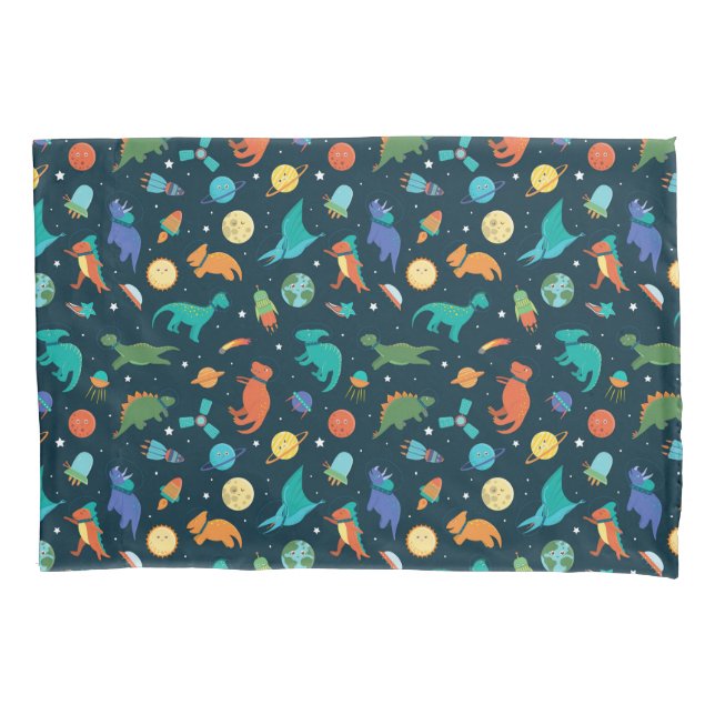 Dinosaurs In Space Planets Rocket Ships Pillow Case (Front)