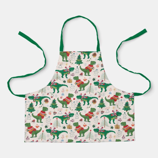 Dinosaurs in Sweaters Christmas Pattern Apron (Front)