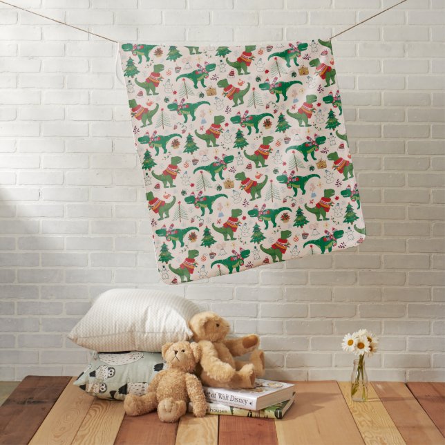 Dinosaurs in Sweaters Christmas Pattern Baby Blanket (In Situ)