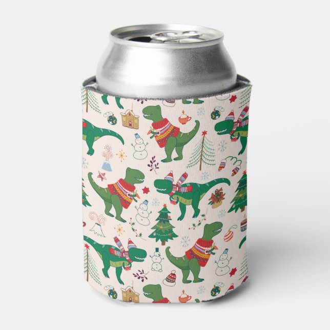 Dinosaurs in Sweaters Christmas Pattern Can Cooler (Can Front)