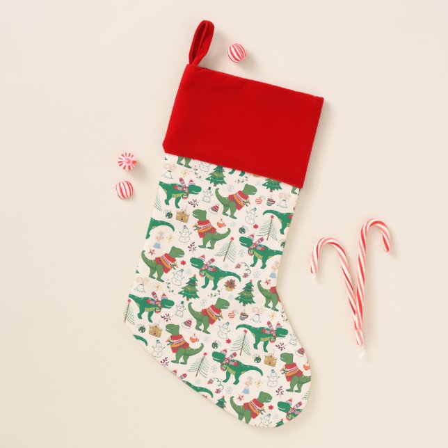 Dinosaurs in Sweaters Christmas Pattern Christmas Stocking (Front)
