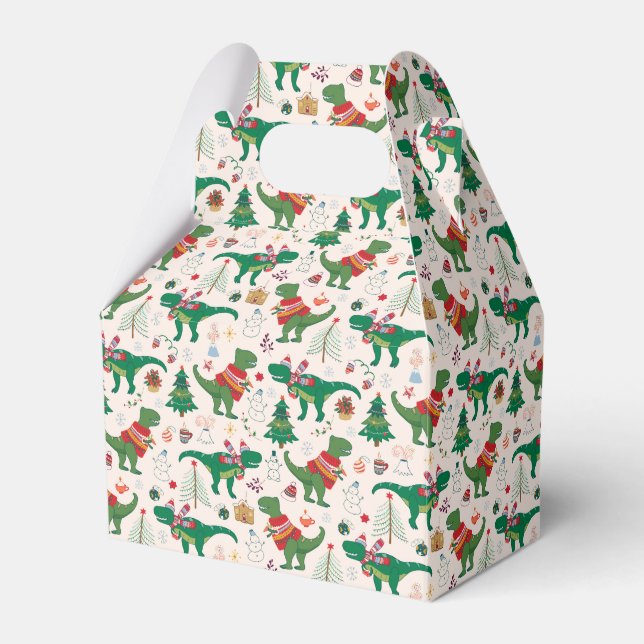 Dinosaurs in Sweaters Christmas Pattern Favor Boxes (Front Side)