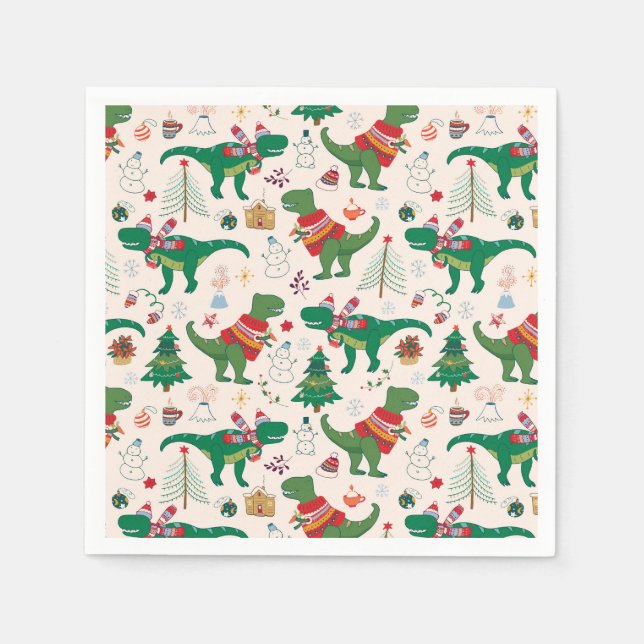 Dinosaurs in Sweaters Christmas Pattern Napkins (Front)