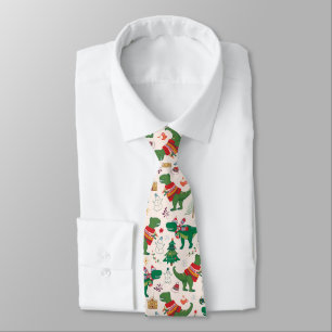 Dinosaurs in Sweaters Christmas Pattern Neck Tie