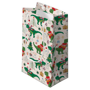 Dinosaurs in Sweaters Christmas Pattern Small Gift Bag