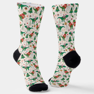 Dinosaurs in Sweaters Christmas Pattern Socks