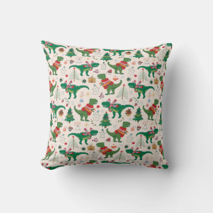 Dinosaurs in Sweaters Christmas Pattern Throw Pillow