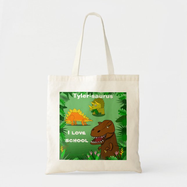 Dinosaurs in the Jungle Custom Name Kid School Bag (Front)