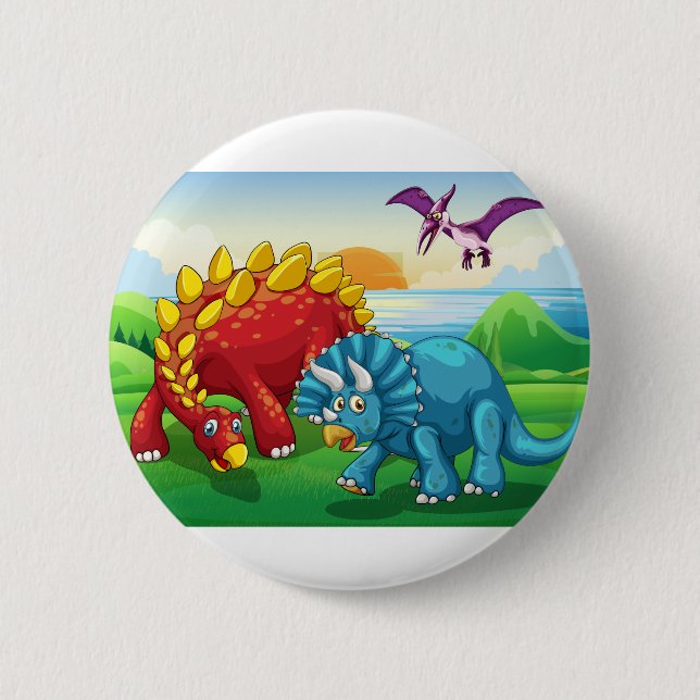 Dinosaurs in the park pinback button (Front)