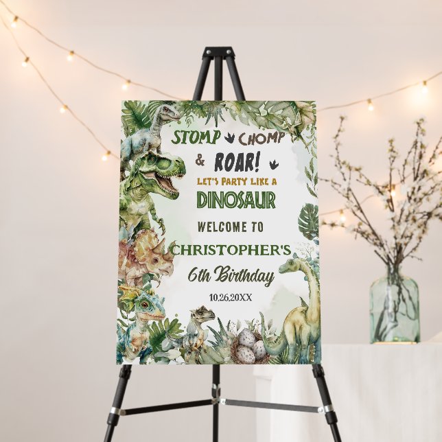 Dinosaurs Jurassic Birthday Party Stomp Chomp Roar Foam Board (In Situ (Stand))