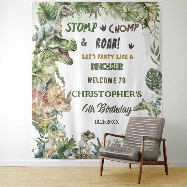 Dinosaurs Jurassic Birthday Party Welcome Backdrop (In Situ)