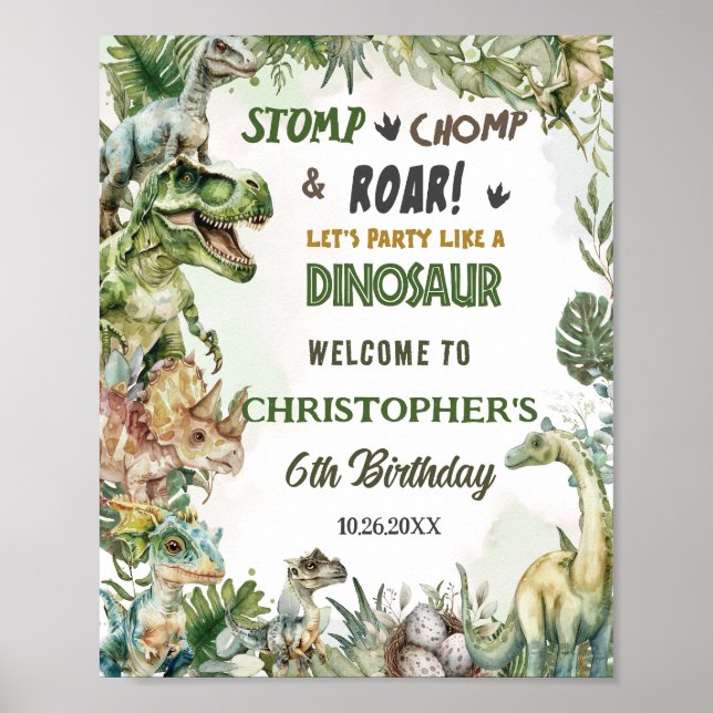 Dinosaurs Jurassic Birthday Party Welcome Sign  (Front)