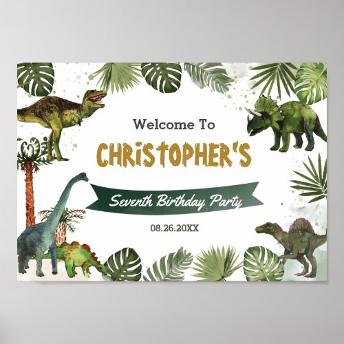 Dinosaurs Jurassic Birthday Party Welcome Sign A4