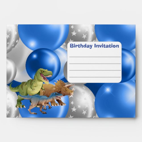 Dinosaurs Jurassic Party Birthday Invitation Blue Envelope