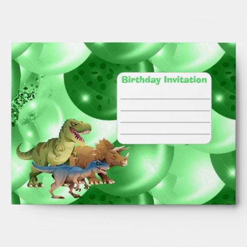 Dinosaurs Jurassic Party Birthday Invitation Green Envelope