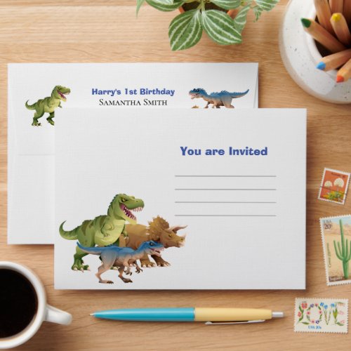 Dinosaurs Jurassic Party You are Invited Blue Envelope