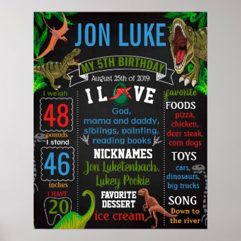 Dinosaurs Jurassic World Birthday Chalkboard Poster by 10x10us at Zazzle