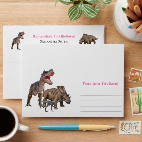 Dinosaurs Jurassic World You are Invited Pink Envelope