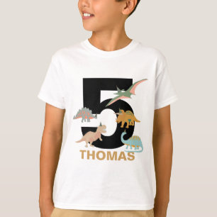 Dinosaurs Kids Boho Dinosaur Birthday Age Name T-Shirt
