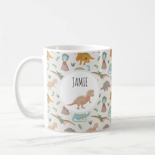 Dinosaurs Kids Boho Dinosaur Custom Name Coffee Mug (Left)