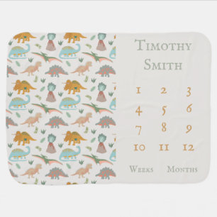 Dinosaurs Kids Hand Drawn Boho Dinosaur Milestone Baby Blanket