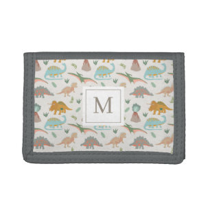 Dinosaurs Kids Hand Drawn Boho Dinosaur Monogram Trifold Wallet