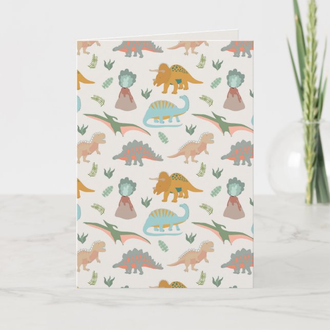 Dinosaurs Kids Hand Drawn Boho Dinosaur Pattern Card (Front)