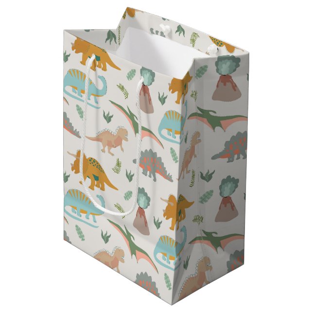 Dinosaurs Kids Hand Drawn Boho Dinosaur Pattern Medium Gift Bag (Front Angled)