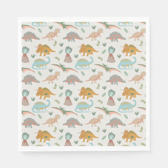 Dinosaurs Kids Hand Drawn Boho Dinosaur Pattern Napkins (Front)
