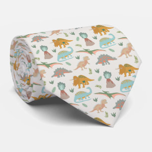 Dinosaurs Kids Hand Drawn Boho Dinosaur Pattern Neck Tie