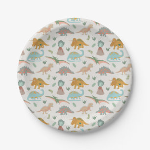 Dinosaurs Kids Hand Drawn Boho Dinosaur Pattern Paper Plates