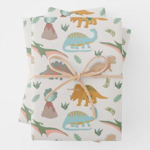 Dinosaurs Kids Hand Drawn Boho Dinosaur Pattern Wrapping Paper Sheets
