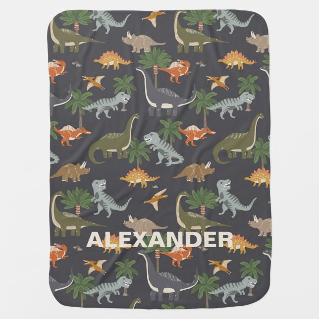 Dinosaurs Kids Personalized Name Baby Blanket #1 (Front)