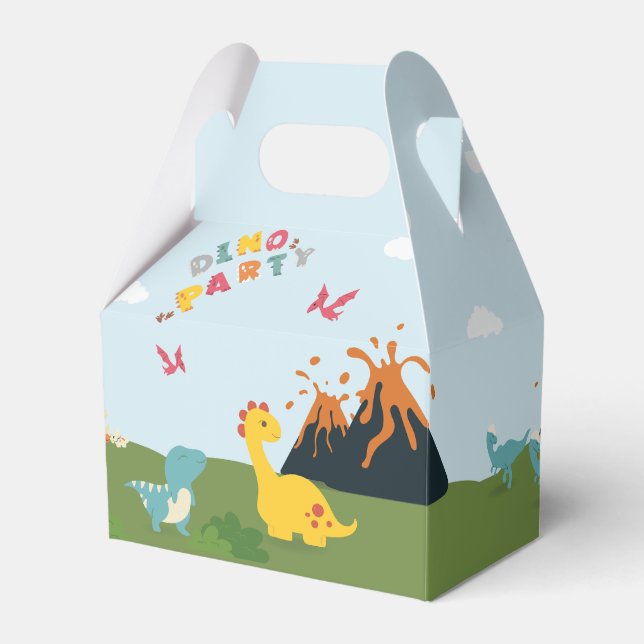 Dinosaur's land/dino land with volcano birthday favor boxes (Front Side)
