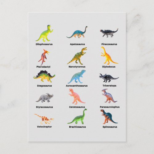 Dinosaurs list of names postcard