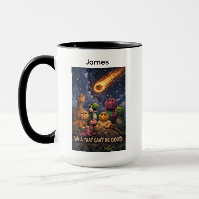 Dinosaurs Looking Up at Incoming Meteor Mug (Left)