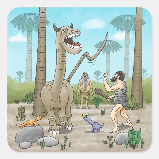 Dinosaurs meets the Stone Age Square Sticker (Front)