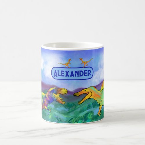 Dinosaurs monogrammed colorful watercolor  coffee mug