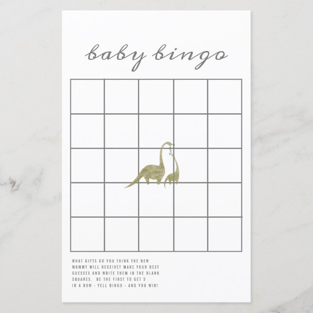 Dinosaurs Neutral Baby Shower Bingo Game (Front)