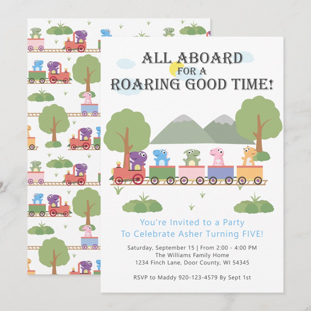 Dinosaurs On A Train Birthday Invitation | Zazzle