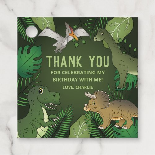 Dinosaurs On Green Thank You Birthday Party Favor Tags