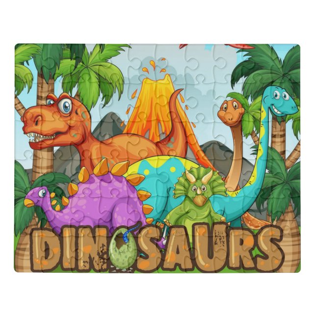 Dinosaurs on the Volcano Path Jigsaw Puzzle (Puzzle Horizontal)