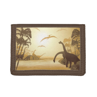 Dinosaurs on Tropical Jurassic Landscape    Bath M Trifold Wallet